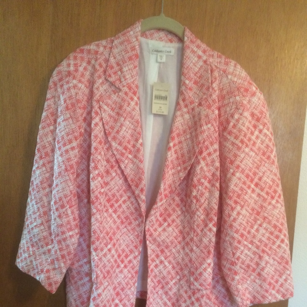 Coral & white basketweave jacket, 20, Coldwater Cr